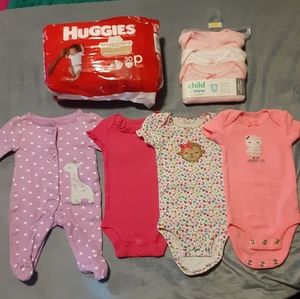 Carters size preemie bundle w huggies diapers